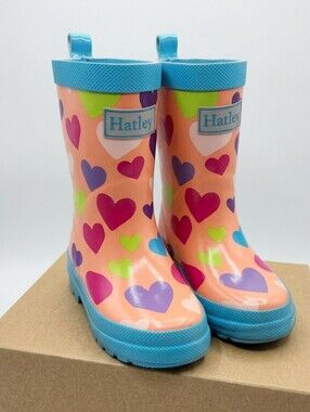 Hatley Toddler Girls Rainbow Hearts Rain Boots Size 6